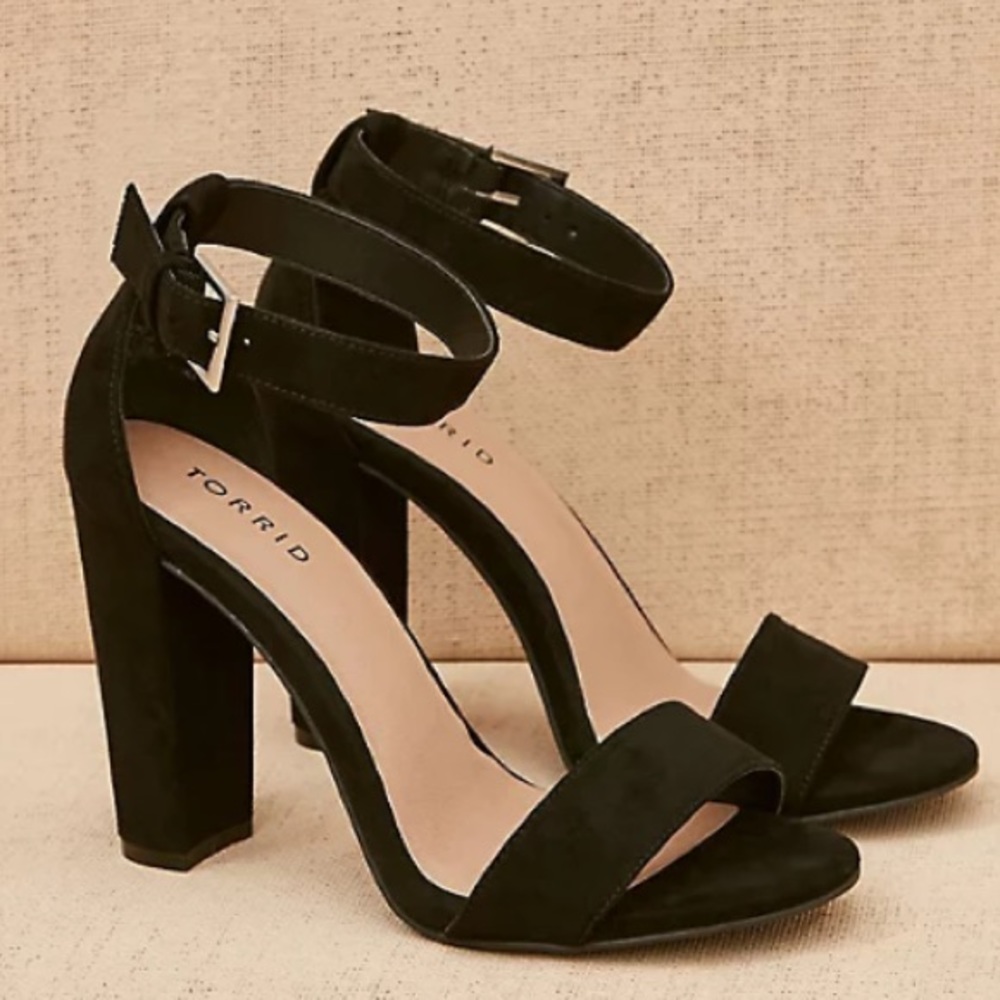 Torrid – NWOT - Black Faux Suede Ankle Strap Tapered Heel – Size 9W